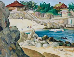 Lover's Point, Pacific Grove by Rinaldo Cuneo, oil on bristol board, sold Aug 2018