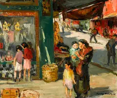 Jules Eugene Pages, Window Shopping, Chinatown, San Francisco, oil on canvas