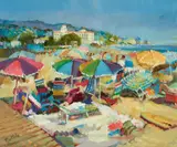 Filastro Mottola, Umbrella's [sic] on Laguna Beach with View of Hotel