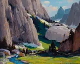 Mountain Meadow by Alfred R. Mitchell, oil on board, sold Aug 2018