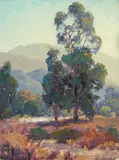 Summer eucalyptus and High Sierra views (a group of four) by Paul Grimm, two oil on board; two oil on canvas board, offered Aug 2018