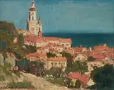 Edgar Alwin Payne, Looking down on Mentone, France, 1923, oil on canvas