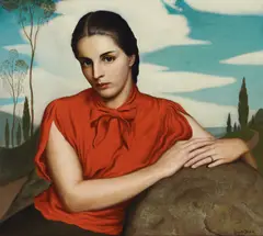 Claude Charles Buck, Leslie in Red Blouse, 1938, tempera and oil on masonite