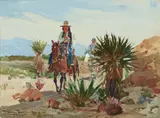 A landscape with two riders on a trail by Frank Tenney Johnson, 1929, oil on board, offered Aug 2018
