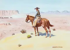 Leonard Howard Reedy, Pause for Rest; On the Prairie; The Sandstorm; Pack Train in Winter; The Coyote Hunter; Spotting the Wild Herd; Bucking Bronco; Buffalo Hunt; Wanted-Outlaw; and Counting the Coup (a group of 10), watercolor and graphite on paper