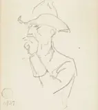 Maynard Dixon, Old Wagon; Cowboy Smoking (a group of two), 1906, both graphite on paper