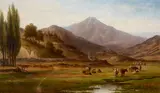 Meyer Straus, Grazing Cattle, circa 1880-1889, oil on canvas laid to board