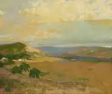 Arthur Frank Mathews, A Northern California landscape, 1934, oil on canvas laid to panel