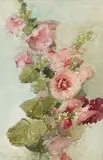 Franz Bischoff, Hollyhocks, watercolor on paper