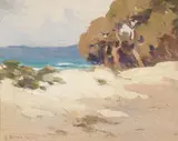 Mary DeNeale Morgan, Carmel Sand Dunes; Carmel Valley (a group of two), tempera on board; oil on masonite, respectively