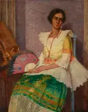 Ernest Peixotto, Portrait of a Young Woman with a Fan, oil on canvas