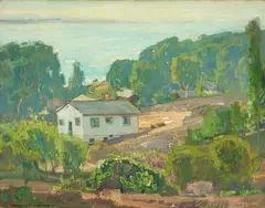 William Wendt, Houses Along the Coast, oil on canvas
