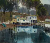 Cornelius Botke, Shacks along a coastal inlet, oil on canvas