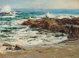 Anna Althea Hills, A coastal scene, oil on panel