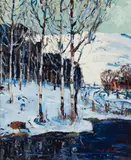 Thomas Lorraine Hunt, A lakeview in winter, oil on board
