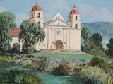 Carl Sammons, Santa Barbara Mission, oil on canvasboard