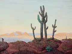 Desert Cactus by Conrad Buff, oil on board, sold Apr 2018