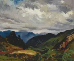 A view into the valley by Emil Kosa Jr., oil on canvas, offered Apr 2018