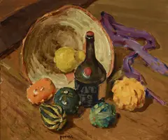 Clarence K. Hinkle, Still Life with Ribbon, oil on board