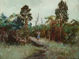 D. Howard Hitchcock, Landscape with a young woman on a path