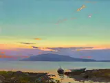 Boats at sunset by Sydney Laurence, oil on masonite, sold Apr 2018