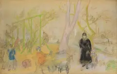 William James Glackens, Park by the East River, pastel and charcoal on paper