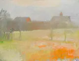 Wolf Kahn, Two Barns at Dawn, oil on canvas