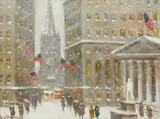 Guy Carleton Wiggins, The Financial District, New York, Winter, oil on canvasboard