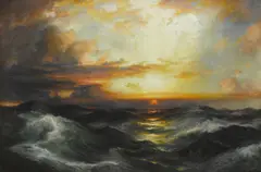 Setting Sun at Sea by Thomas Moran, oil on canvas, offered Nov 2017