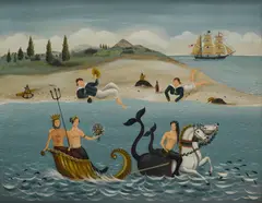 Ralph E. Cahoon, Mermaids Playing with Neptune, oil on panel
