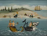 Ralph E. Cahoon, Mermaids Playing with Neptune, oil on panel