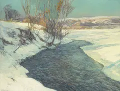 Edward Willis Redfield, First Spring Thaw, On the Delaware, oil on canvas
