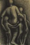 John T. Biggers, Mother and Children, charcoal on paperboard