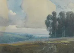 A stand of eucalyptus on a cloudy day by Percy Gray, watercolor on paper affixed to heavy card, sold Nov 2017