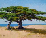 M. Evelyn McCormick, Two Cypress, oil on canvas