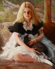Matteo Sandona, Valentine and Her Cat, Grigio, circa 1917, oil on canvas