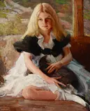 Matteo Sandona, Valentine and Her Cat, Grigio, circa 1917, oil on canvas