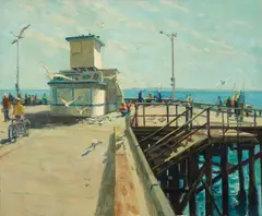 End of Newport Pier by Roger Edward Kuntz, oil on canvas, sold Nov 2017