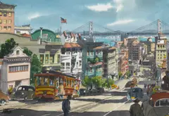 James March Phillips, The Bay Bridge from California Street and The Golden Gate Bridge from Coit Tower (a pair)