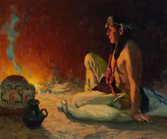 E. Irving Couse, Fireside Meditation, circa 1928-1929, oil on canvas