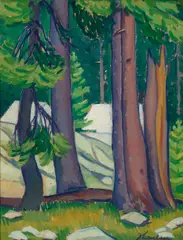 Edith Anne Hamlin, Woodland Camps, oil on board