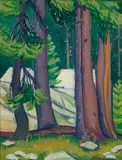 Edith Anne Hamlin, Woodland Camps, oil on board