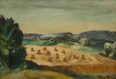 Haycocks by Bror Julius Olsson Nordfeldt, circa 1939, oil on masonite, sold Nov 2017