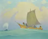 Magnus Colcord Heurlin, Eskimo hunters at sea in an oomiak, oil on canvas