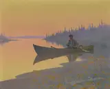 Magnus Colcord Heurlin, Lone figure in a kayak, oil on canvas
