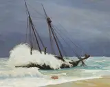 Magnus Colcord Heurlin, Two-masted ship aground, oil on canvas