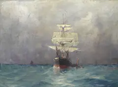 Sydney Laurence, Marine scene with a three-masted clipper ship, 1893, oil on canvas
