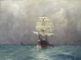Sydney Laurence, Marine scene with a three-masted clipper ship