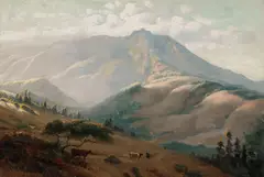 Ludmilla Welch, Cattle beneath Mount Tamalpais, oil on canvas affixed to board
