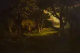 William Keith, California Oaks and Field, oil on canvas